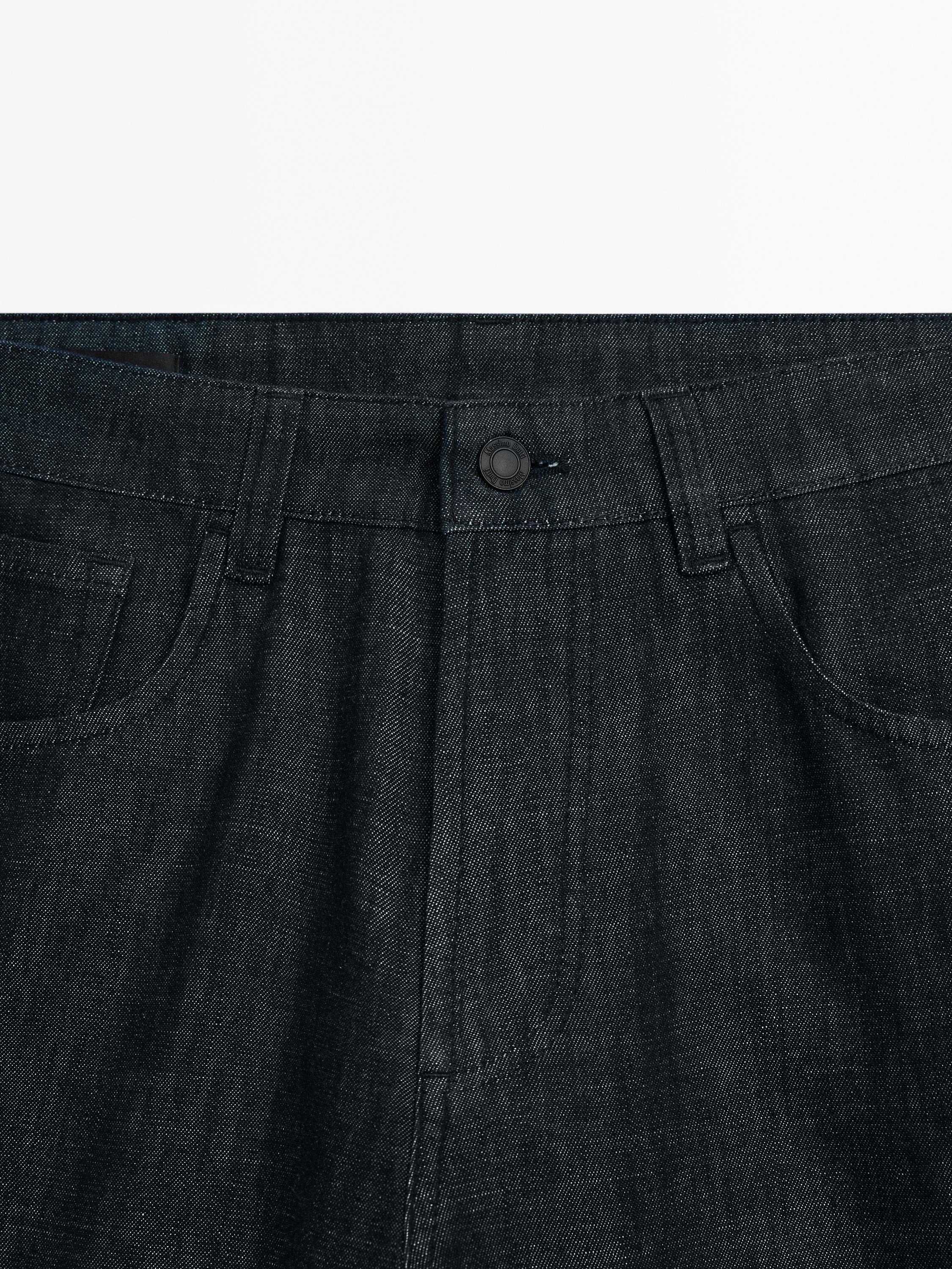 Cotton blend tapered fit jeans